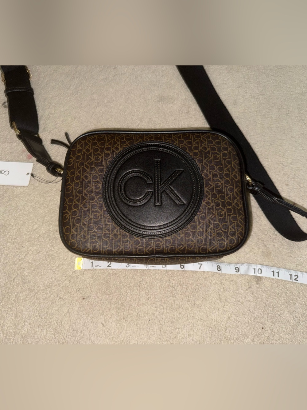 Calvin Klein Brown Monogram Bag with Black Logo Patch